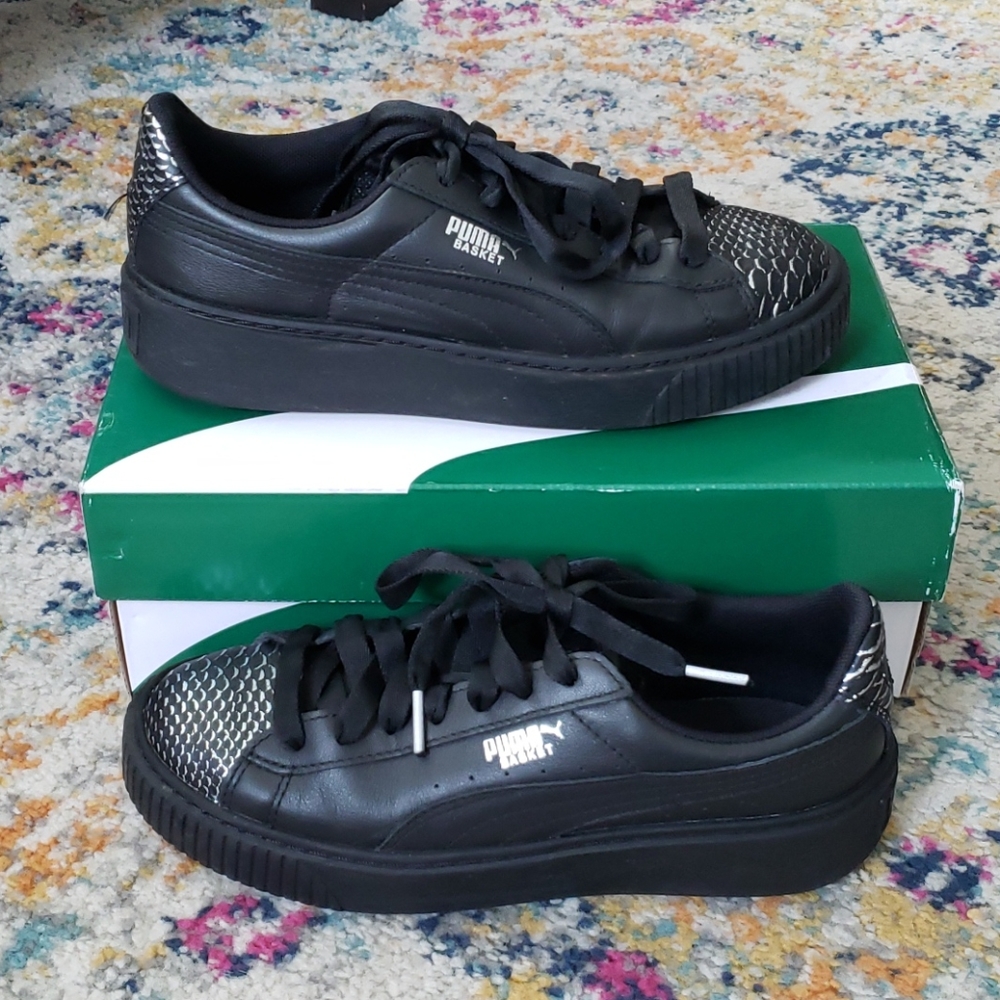 Puma Basket Platform Sneakers - Silver Snake print